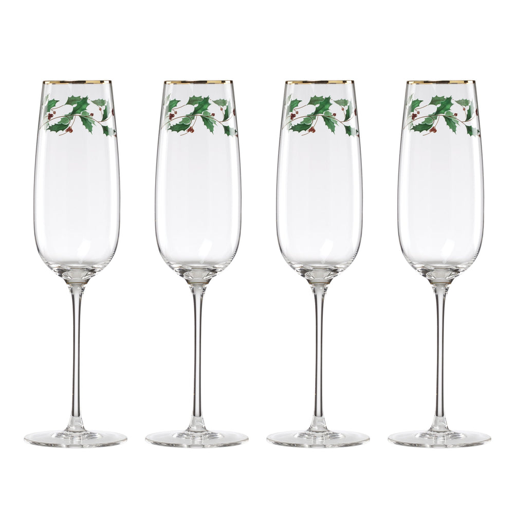 Lenox Holiday Lenox Champagne Flutes Set of Four with 24k Gold Rim Festive Glassware 898863