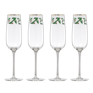 Lenox Holiday Lenox Champagne Flutes Set of Four with 24k Gold Rim Festive Glassware 898863