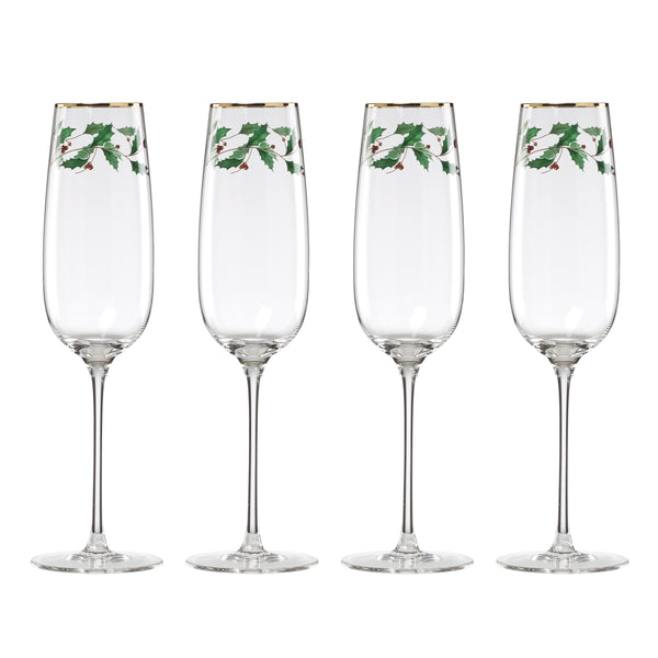 Lenox Holiday Lenox Champagne Flutes Set of Four with 24k Gold Rim Festive Glassware 898863