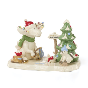 Lenox Marcel Moose Holiday Ice Fishing Figurine with Festive Lights and Gold Accent Hooves 898878