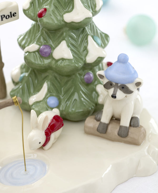 Lenox Marcel Moose Holiday Ice Fishing Figurine with Festive Lights and Gold Accent Hooves 898878