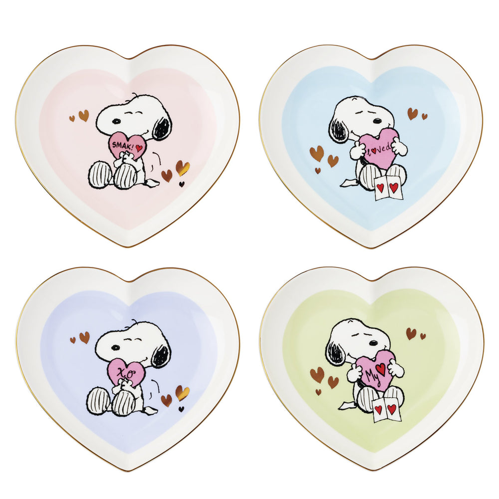 Lenox Snoopy Peanuts Heart Shaped Porcelain Dessert Plates with Gold Accent Set of 4 898892