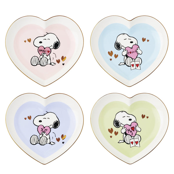 Lenox Snoopy Peanuts Heart Shaped Porcelain Dessert Plates with Gold Accent Set of 4 898892