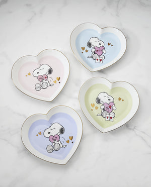 Lenox Snoopy Peanuts Heart Shaped Porcelain Dessert Plates with Gold Accent Set of 4 898892