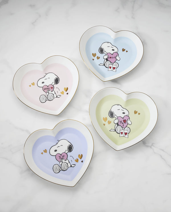 Lenox Snoopy Peanuts Heart Shaped Porcelain Dessert Plates with Gold Accent Set of 4 898892