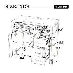 English Elm [video] 36 Inch Freestanding Bathroom Vanity with Ceramic Sink and Soft Close Storage N759P395344N