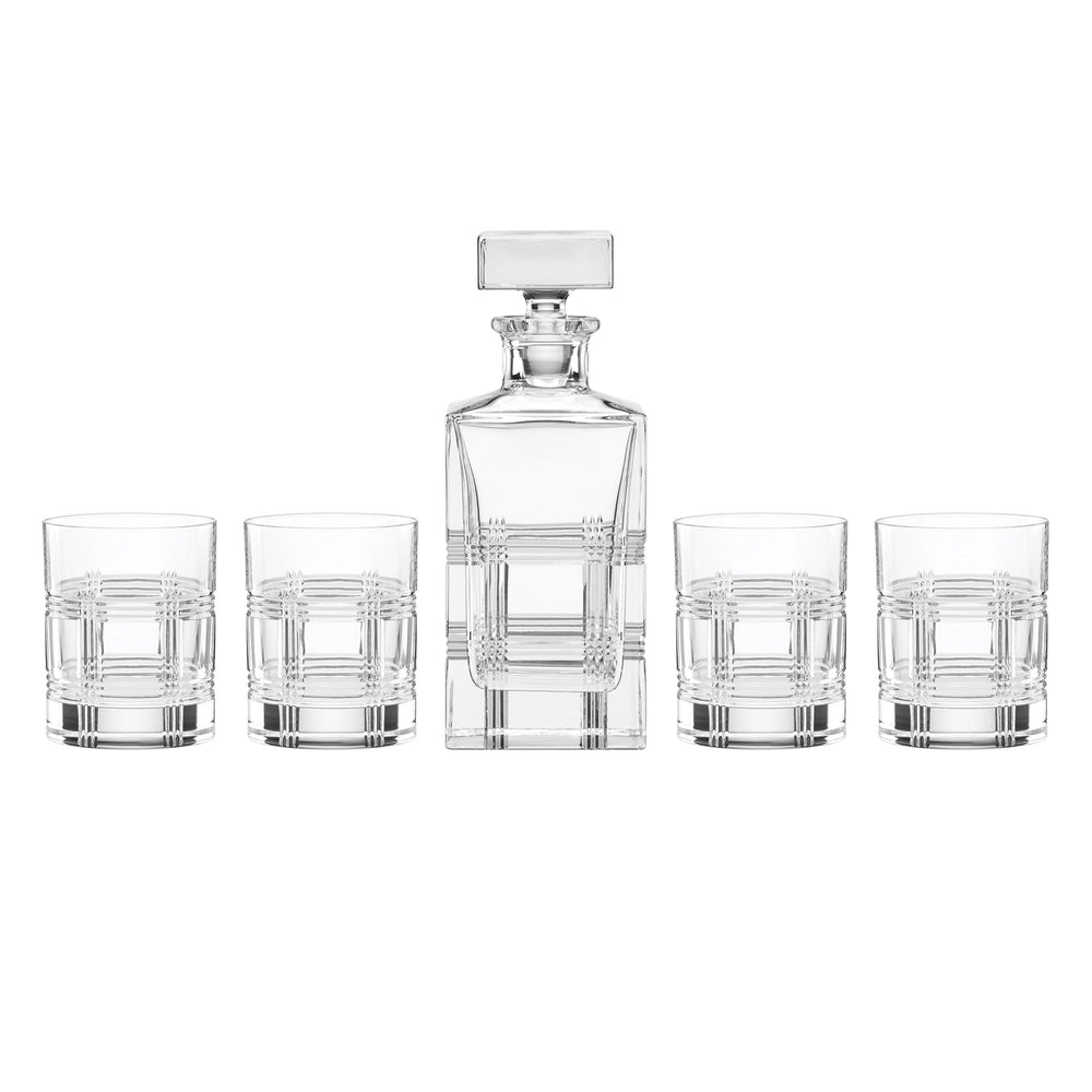 Lenox Hudson Hand-cut Lead Crystal Whiskey Set Plaid Pattern European Crafted Barware 898923