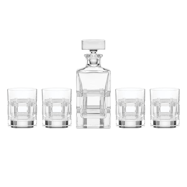 Lenox Hudson Hand-cut Lead Crystal Whiskey Set Plaid Pattern European Crafted Barware 898923
