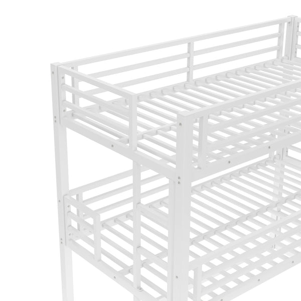 English Elm Twin Xl Triple Bunk Bed - Heavy-Duty Metal Frame With Safety Guardrails & Noise-Reduced Design, White W1580S00165-GIGA