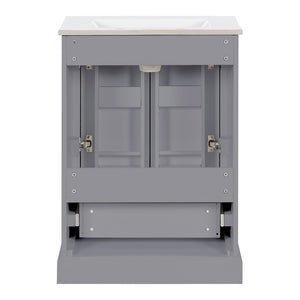 English Elm 24"bathroom Vanity Freestanding Gray Mdf Ceramic Sink Soft Close Storage Cabinet N729P321378E