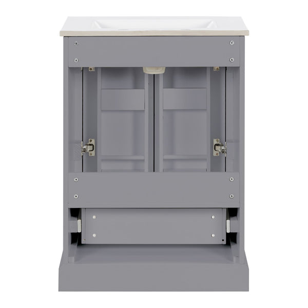 English Elm 24"bathroom Vanity Freestanding Gray Mdf Ceramic Sink Soft Close Storage Cabinet N729P321378E