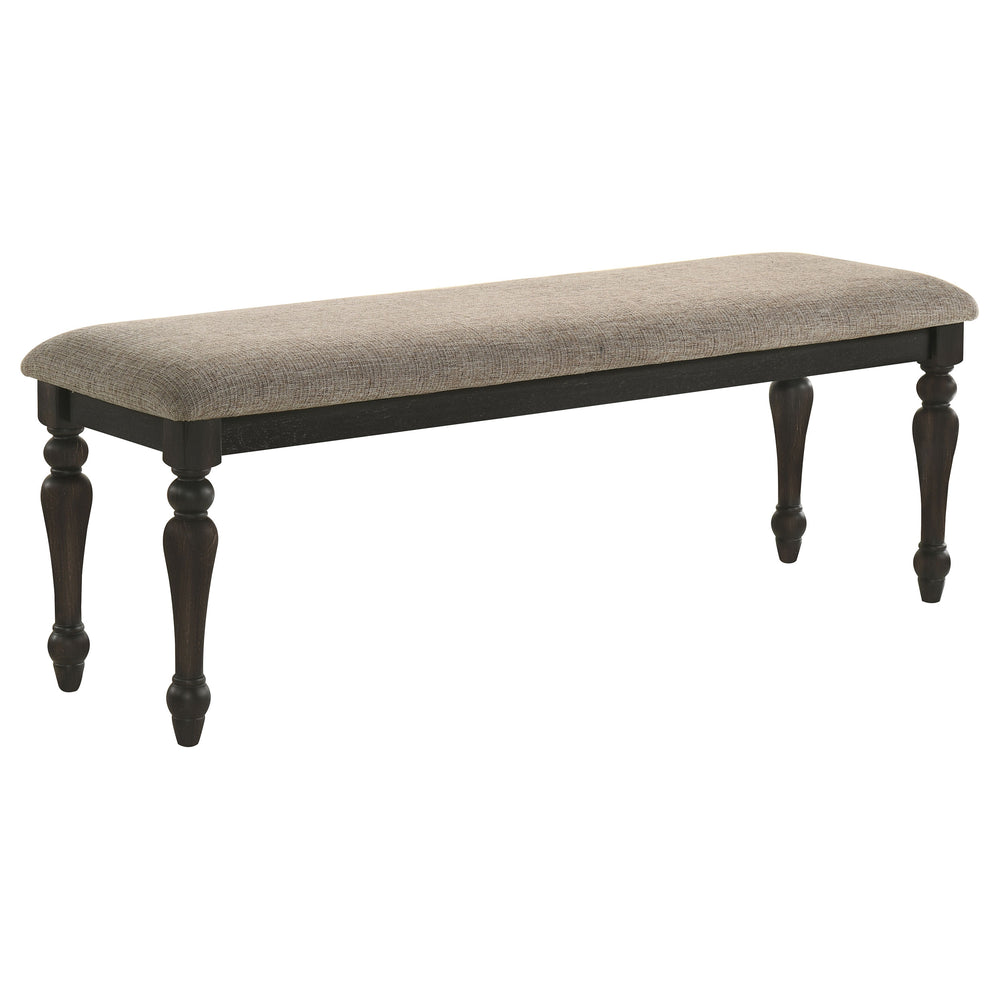 English Elm Kavita Stone and Charcoal Upholstered Dining Bench with Turned Legs, Charcoal Finish & Cozy Fabric Seat B062P299890