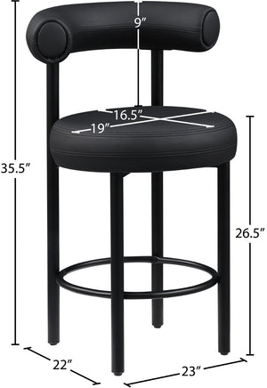 Meridian Furniture Bordeaux Vegan Leather Counter Stool with Sculpted Back and Sturdy Matte Iron Frame Black 898Black-C