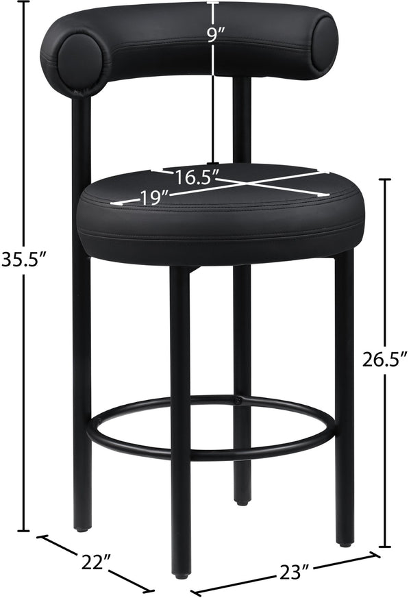 Meridian Furniture Bordeaux Vegan Leather Counter Stool with Sculpted Back and Sturdy Matte Iron Frame Black 898Black-C