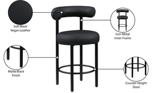 Meridian Furniture Bordeaux Vegan Leather Counter Stool with Sculpted Back and Sturdy Matte Iron Frame Black 898Black-C