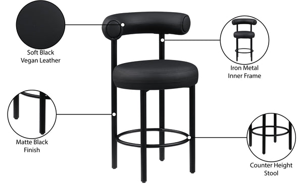 Meridian Furniture Bordeaux Vegan Leather Counter Stool with Sculpted Back and Sturdy Matte Iron Frame Black 898Black-C