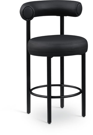 Meridian Furniture Bordeaux Vegan Leather Counter Stool with Sculpted Back and Sturdy Matte Iron Frame Black 898Black-C