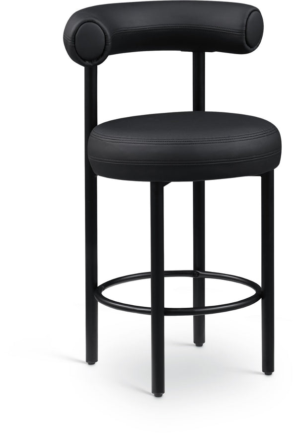 Meridian Furniture Bordeaux Vegan Leather Counter Stool with Sculpted Back and Sturdy Matte Iron Frame Black 898Black-C
