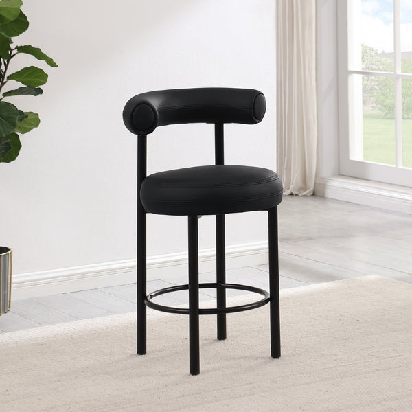 Meridian Furniture Bordeaux Vegan Leather Counter Stool with Sculpted Back and Sturdy Matte Iron Frame Black 898Black-C