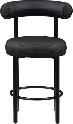 Meridian Furniture Bordeaux Vegan Leather Counter Stool with Sculpted Back and Sturdy Matte Iron Frame Black 898Black-C