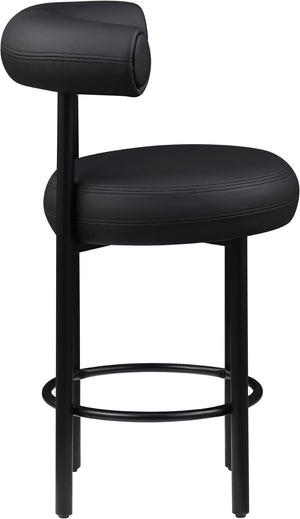 Meridian Furniture Bordeaux Vegan Leather Counter Stool with Sculpted Back and Sturdy Matte Iron Frame Black 898Black-C