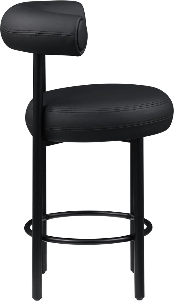 Meridian Furniture Bordeaux Vegan Leather Counter Stool with Sculpted Back and Sturdy Matte Iron Frame Black 898Black-C