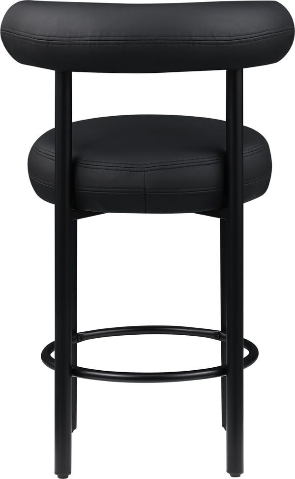 Meridian Furniture Bordeaux Vegan Leather Counter Stool with Sculpted Back and Sturdy Matte Iron Frame Black 898Black-C