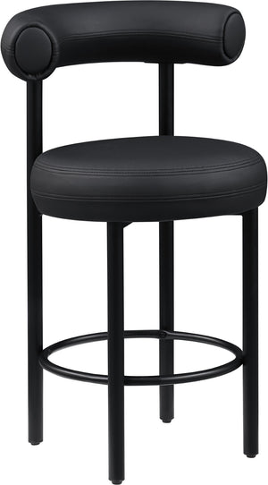 Meridian Furniture Bordeaux Vegan Leather Counter Stool with Sculpted Back and Sturdy Matte Iron Frame Black 898Black-C