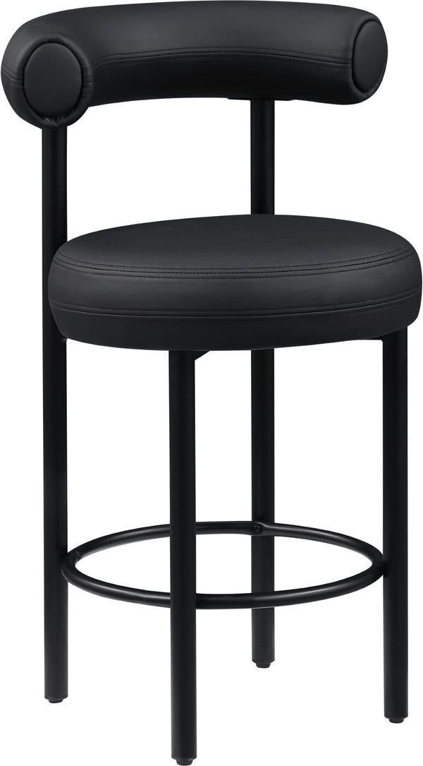 Meridian Furniture Bordeaux Vegan Leather Counter Stool with Sculpted Back and Sturdy Matte Iron Frame Black 898Black-C