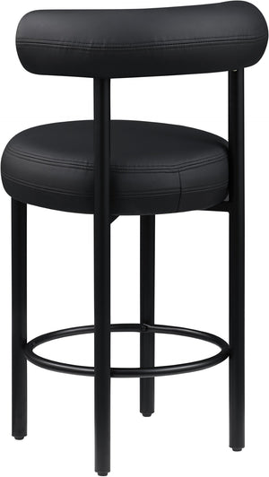 Meridian Furniture Bordeaux Vegan Leather Counter Stool with Sculpted Back and Sturdy Matte Iron Frame Black 898Black-C