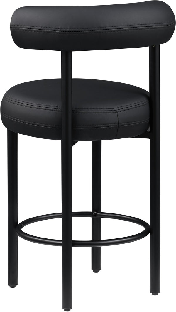 Meridian Furniture Bordeaux Vegan Leather Counter Stool with Sculpted Back and Sturdy Matte Iron Frame Black 898Black-C
