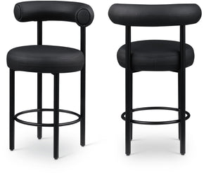 Meridian Furniture Bordeaux Vegan Leather Counter Stool with Sculpted Back and Sturdy Matte Iron Frame Black 898Black-C