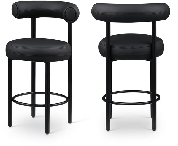 Meridian Furniture Bordeaux Vegan Leather Counter Stool with Sculpted Back and Sturdy Matte Iron Frame Black 898Black-C