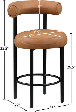 Meridian Furniture Bordeaux Vegan Leather Counter Stool with Sculpted Back and Sturdy Matte Iron Frame Cognac 898Cognac-C