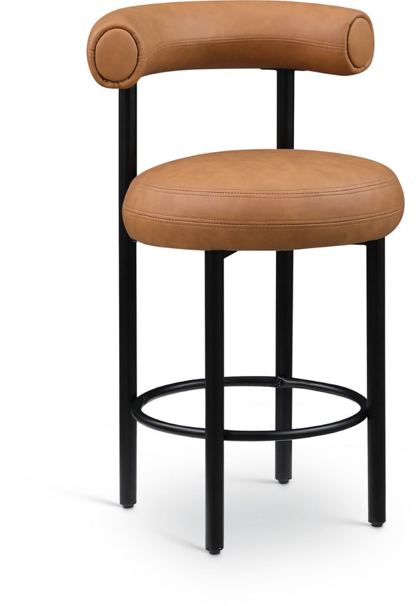 Meridian Furniture Bordeaux Vegan Leather Counter Stool with Sculpted Back and Sturdy Matte Iron Frame Cognac 898Cognac-C