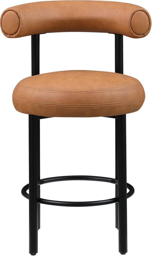 Meridian Furniture Bordeaux Vegan Leather Counter Stool with Sculpted Back and Sturdy Matte Iron Frame Cognac 898Cognac-C