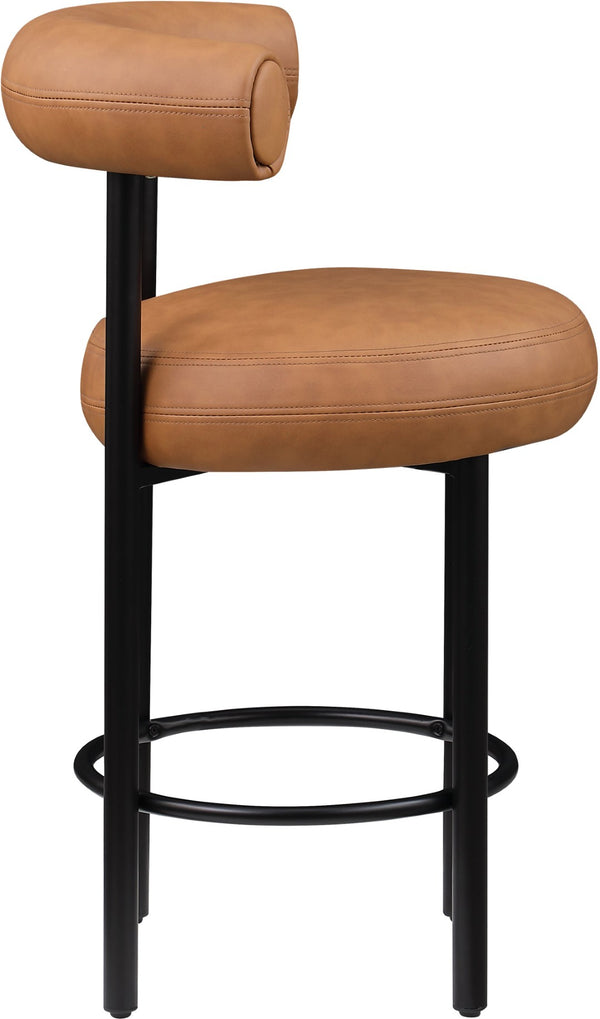 Meridian Furniture Bordeaux Vegan Leather Counter Stool with Sculpted Back and Sturdy Matte Iron Frame Cognac 898Cognac-C