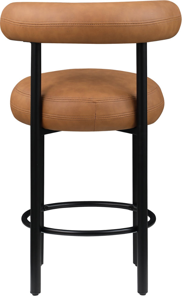 Meridian Furniture Bordeaux Vegan Leather Counter Stool with Sculpted Back and Sturdy Matte Iron Frame Cognac 898Cognac-C