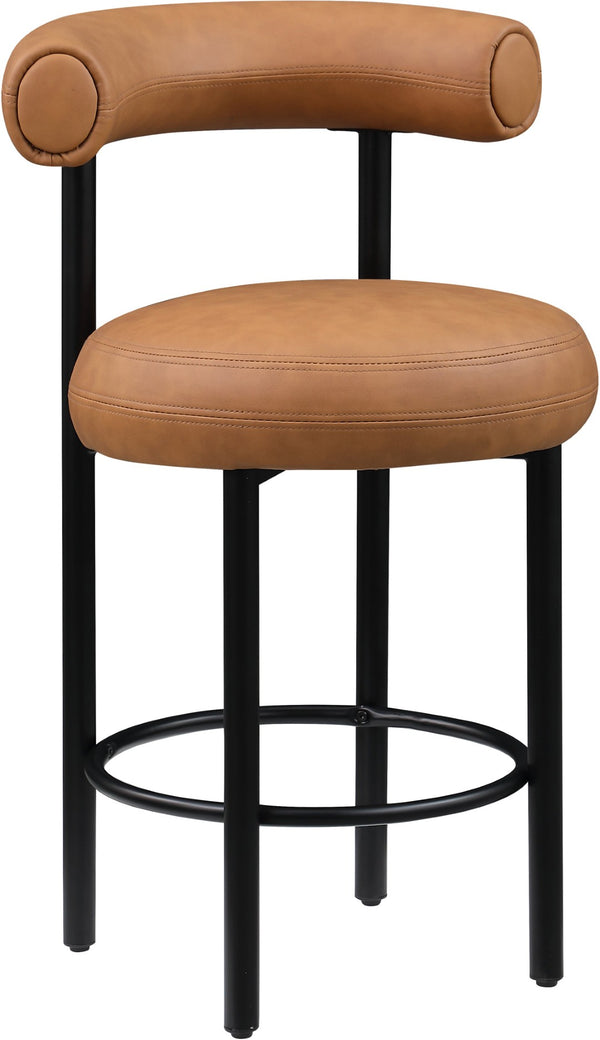 Meridian Furniture Bordeaux Vegan Leather Counter Stool with Sculpted Back and Sturdy Matte Iron Frame Cognac 898Cognac-C