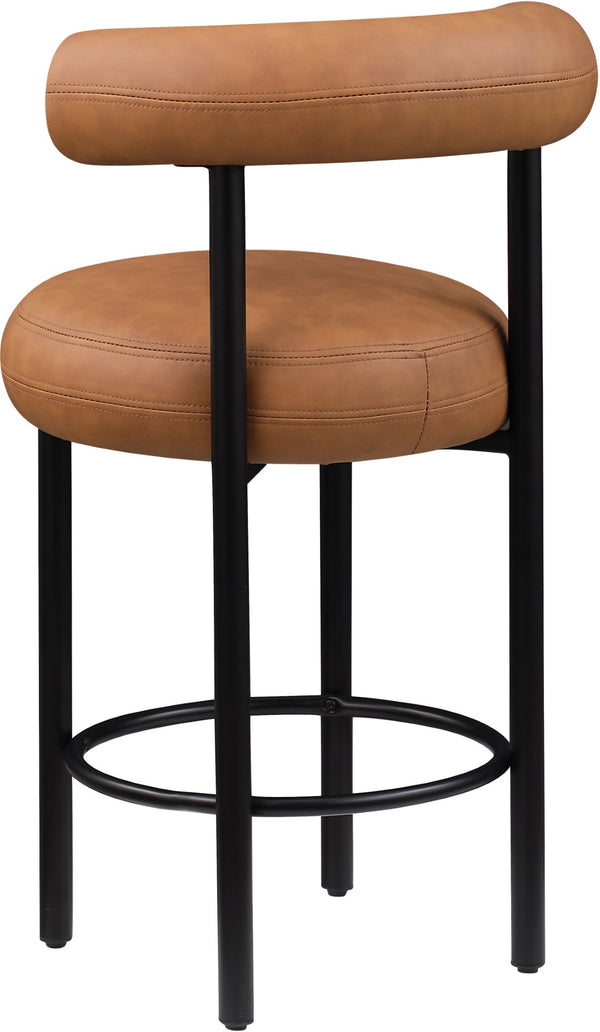 Meridian Furniture Bordeaux Vegan Leather Counter Stool with Sculpted Back and Sturdy Matte Iron Frame Cognac 898Cognac-C