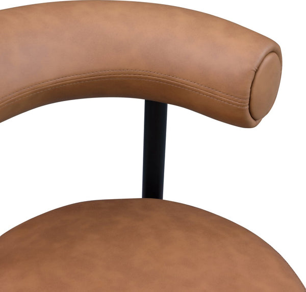 Meridian Furniture Bordeaux Vegan Leather Counter Stool with Sculpted Back and Sturdy Matte Iron Frame Cognac 898Cognac-C