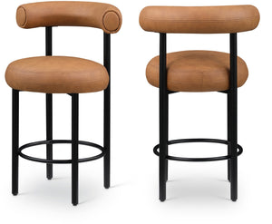 Meridian Furniture Bordeaux Vegan Leather Counter Stool with Sculpted Back and Sturdy Matte Iron Frame Cognac 898Cognac-C