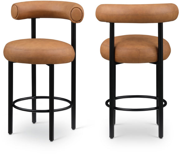 Meridian Furniture Bordeaux Vegan Leather Counter Stool with Sculpted Back and Sturdy Matte Iron Frame Cognac 898Cognac-C