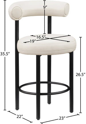 Meridian Furniture Bordeaux Vegan Leather Counter Stool with Sculpted Back and Sturdy Matte Iron Frame Cream 898Cream-C
