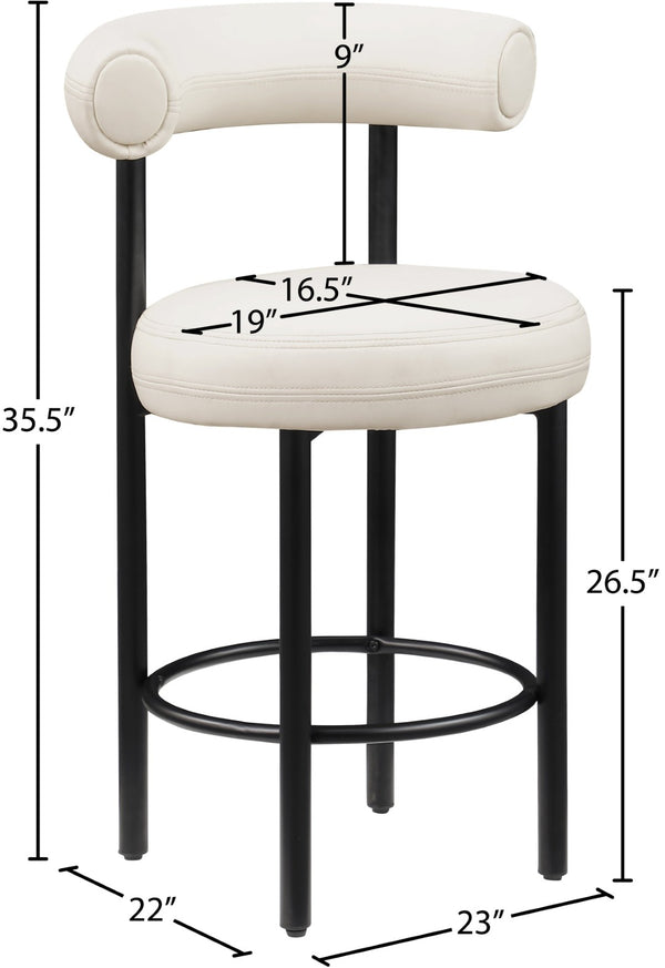 Meridian Furniture Bordeaux Vegan Leather Counter Stool with Sculpted Back and Sturdy Matte Iron Frame Cream 898Cream-C