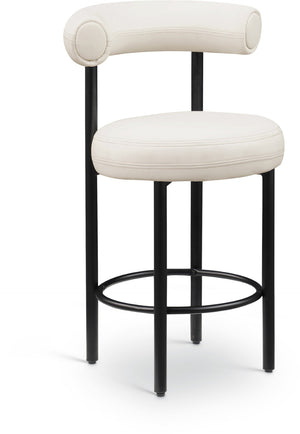 Meridian Furniture Bordeaux Vegan Leather Counter Stool with Sculpted Back and Sturdy Matte Iron Frame Cream 898Cream-C