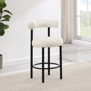 Meridian Furniture Bordeaux Vegan Leather Counter Stool with Sculpted Back and Sturdy Matte Iron Frame Cream 898Cream-C