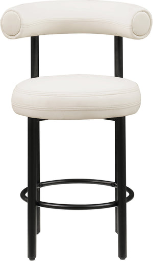 Meridian Furniture Bordeaux Vegan Leather Counter Stool with Sculpted Back and Sturdy Matte Iron Frame Cream 898Cream-C