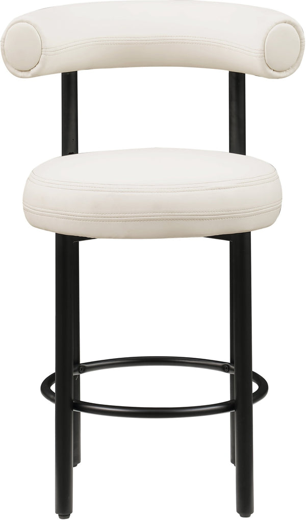 Meridian Furniture Bordeaux Vegan Leather Counter Stool with Sculpted Back and Sturdy Matte Iron Frame Cream 898Cream-C