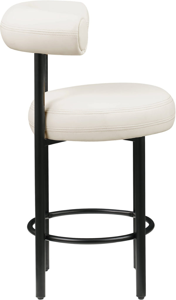 Meridian Furniture Bordeaux Vegan Leather Counter Stool with Sculpted Back and Sturdy Matte Iron Frame Cream 898Cream-C
